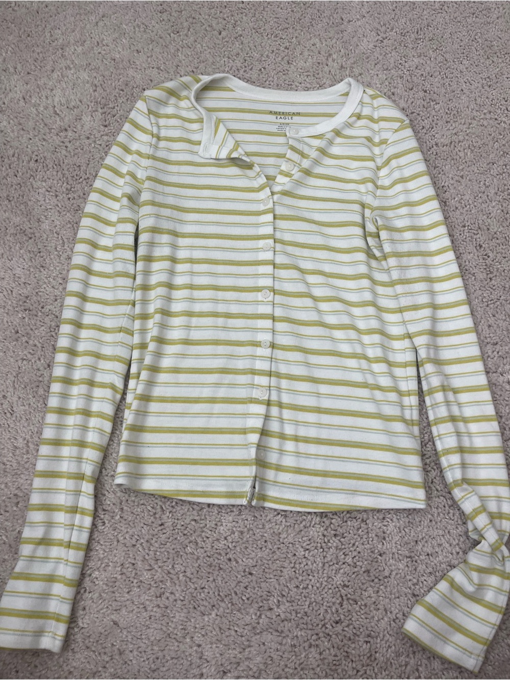 American Eagle Outfitters White Top with Yellow-Green Stripes